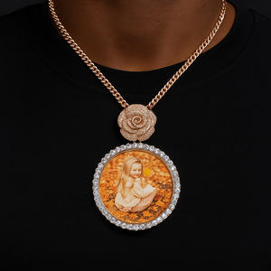 Rose Bail Large Round Custom Photo Pendant - Different Drips
