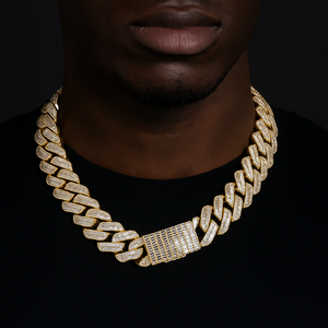 20mm Double Row Baguette Prong Cuban Chain - Different Drips