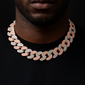 21mm Rose & White Gold Baguette Cuban Chain - Different Drips