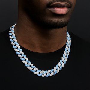 14mm White & Blue Miami Cuban Link Chain - Different Drips