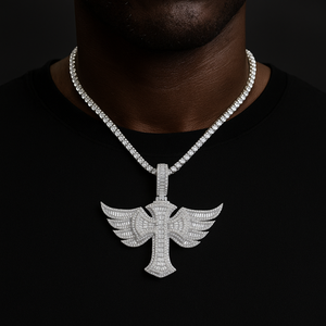 Baguette Winged Royal Cross Pendant - Different Drips