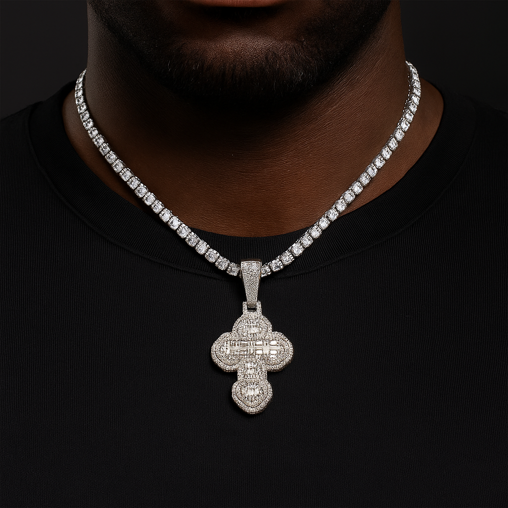 Cloud Baguette Cross Pendant - Different Drips