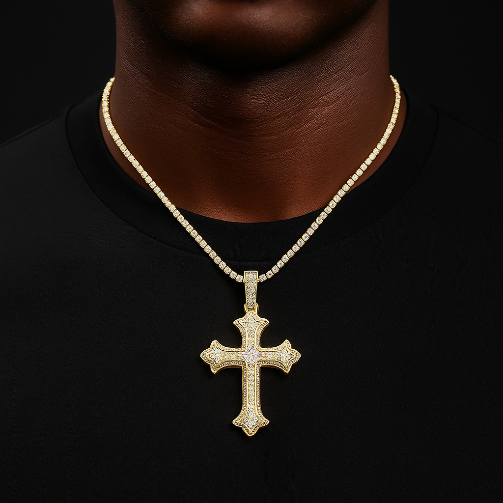 Colored Gem Iced Cross Pendant - Different Drips