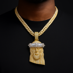 Baguette Crown Of Clovers Jesus Head Pendant - Different Drips