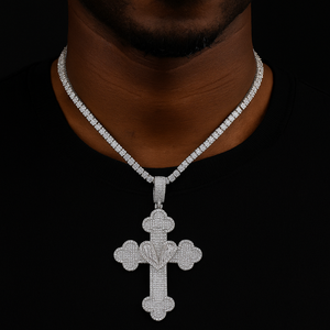 Iced Baguette Heart Cross Pendant - Different Drips