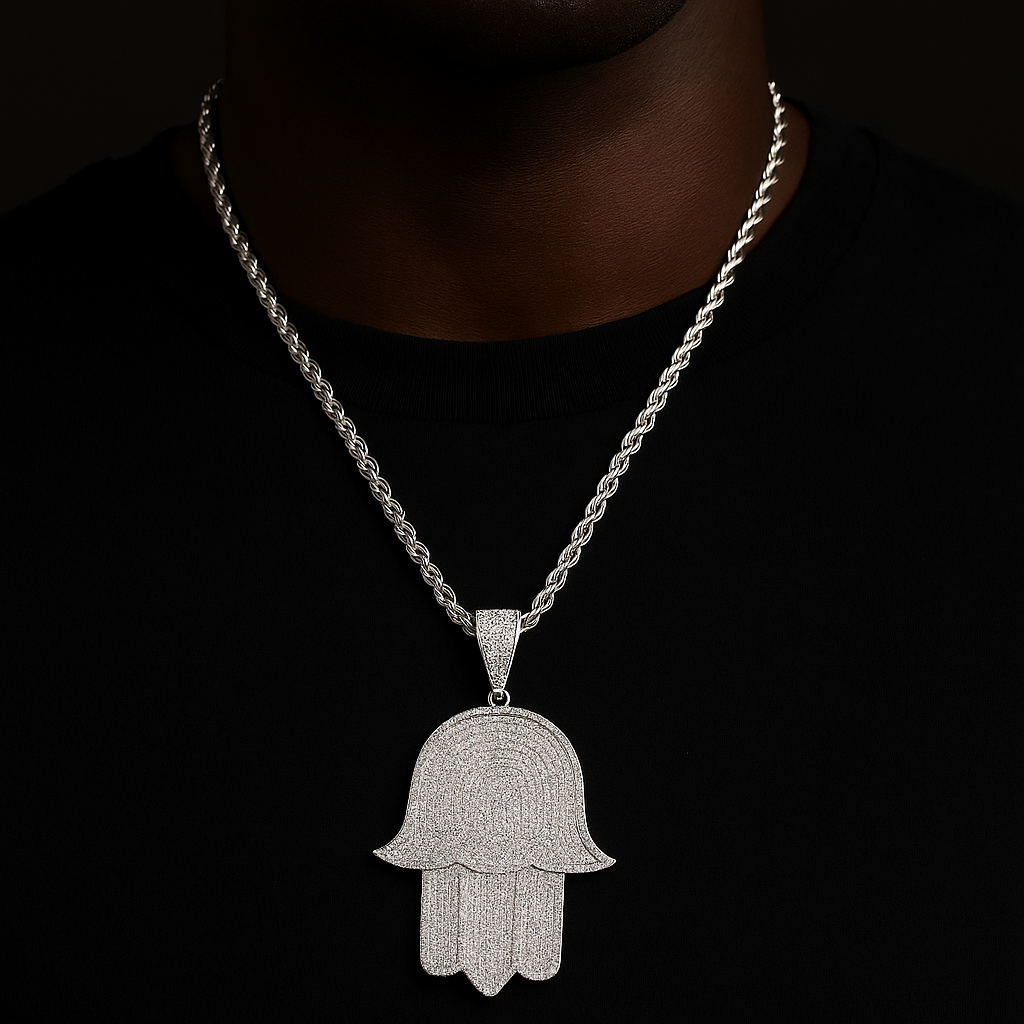 Iced Out Large Hasma Hand Pendant - Different Drips