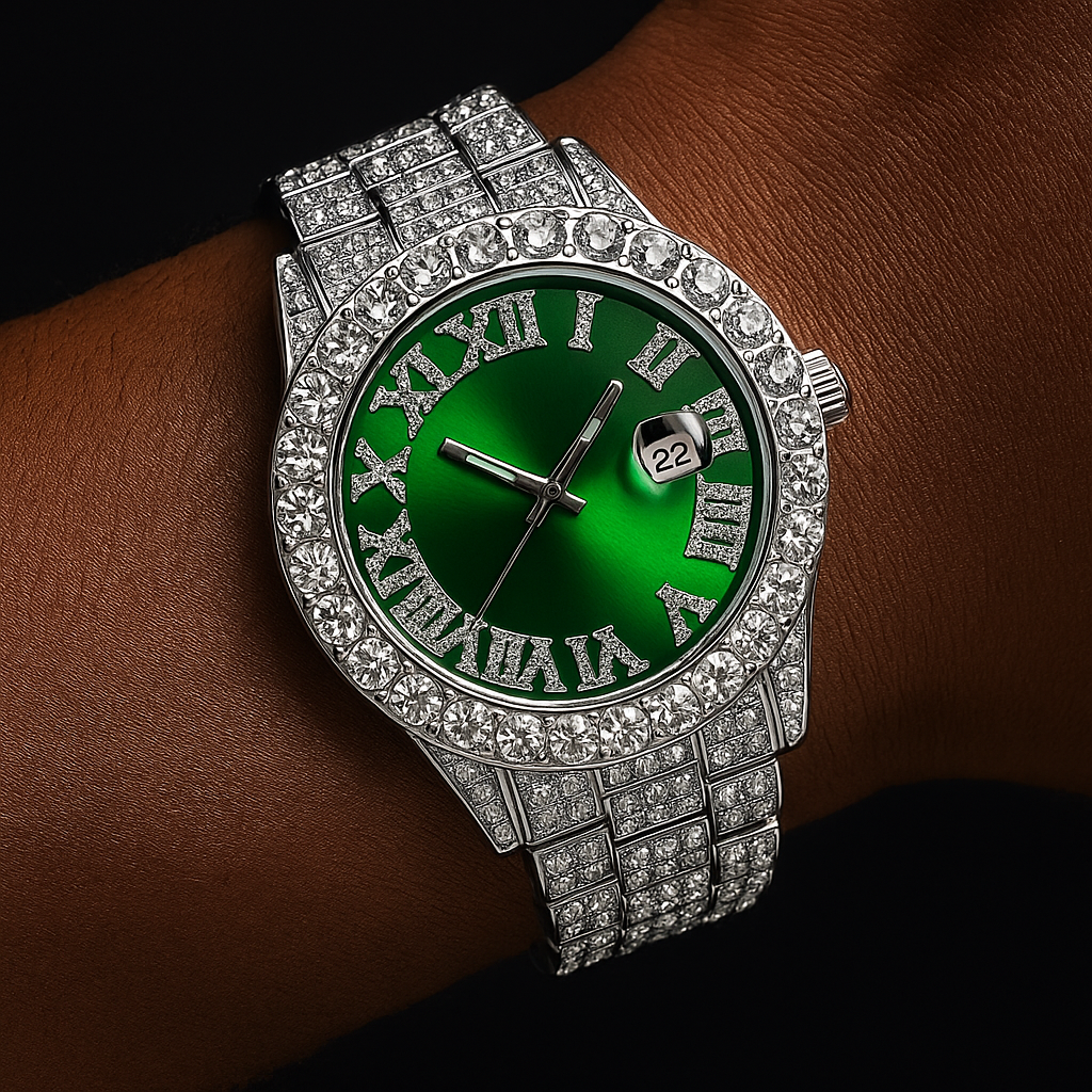 Iced Roman Numeral Colored Dial Watch - Different Drips