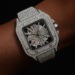 Iced Roman Numeral Square Skeleton Watch - Different Drips