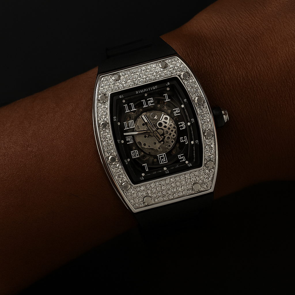 Iced Out Mechanical Watch in White Gold - Different Drips