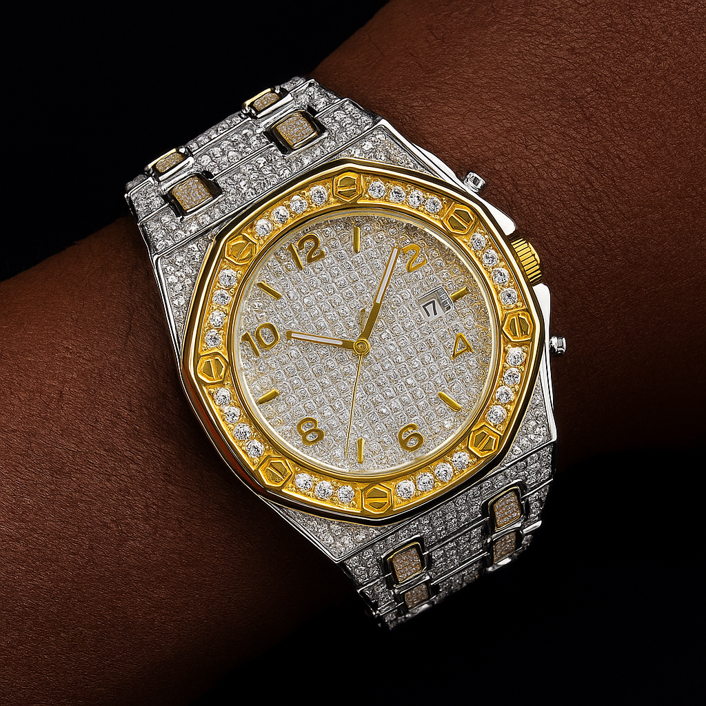 Iced Octagonal Case Screw Head Watch - Different Drips