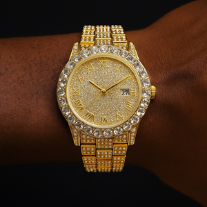 Iced Round Cut Roman Numeral Watch - Different Drips