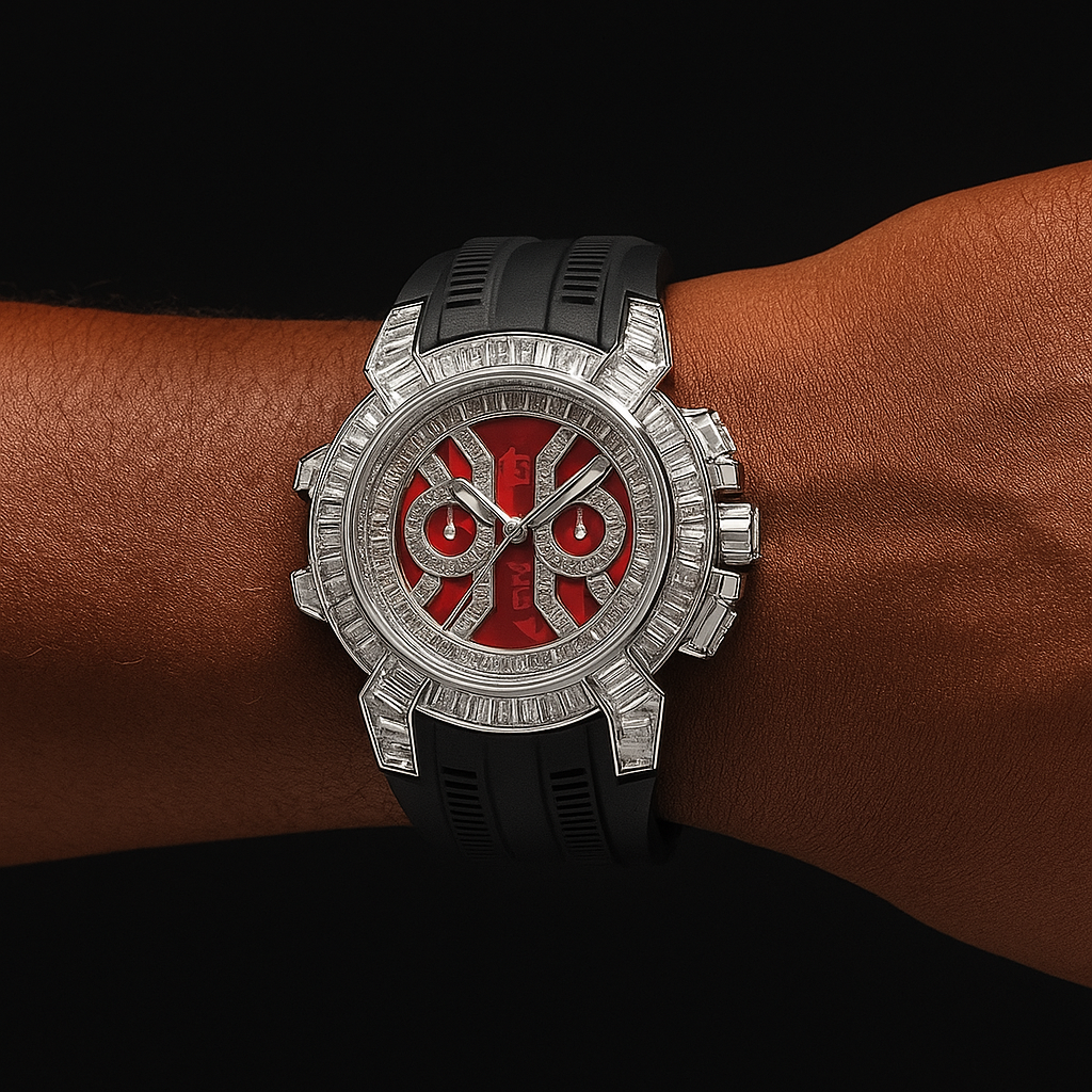 Baguette Round Cut Watch w/ Rubber Strap - Different Drips