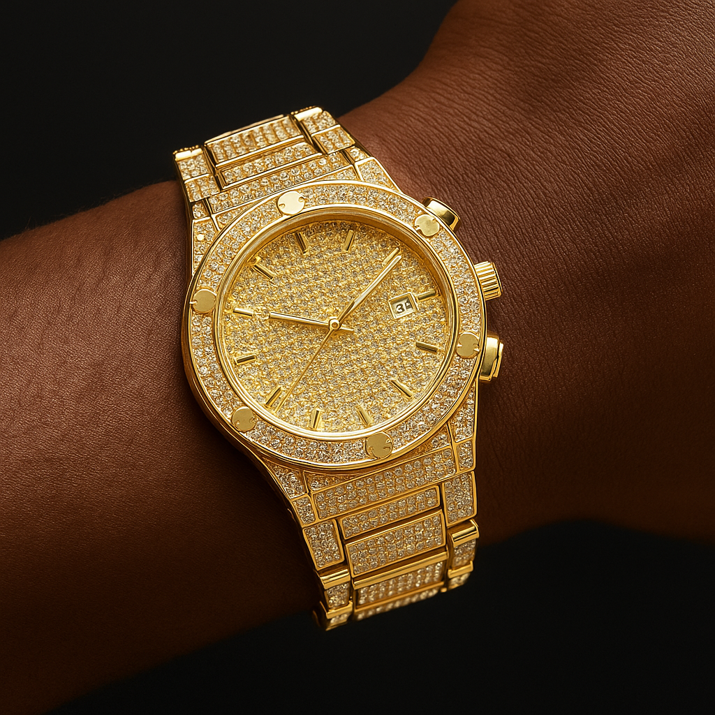 Iced Out Round Screw Head Watch - Different Drips