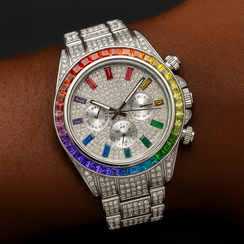 Iced Multi-Color Baguette Chronograph Watch - Different Drips