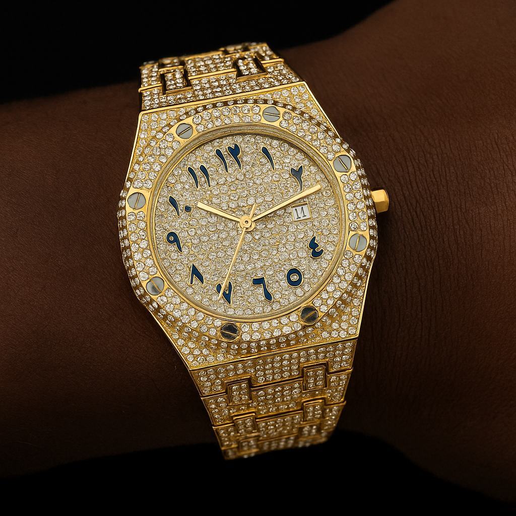 Iced Arabic Numeral Octagonal Watch - Different Drips