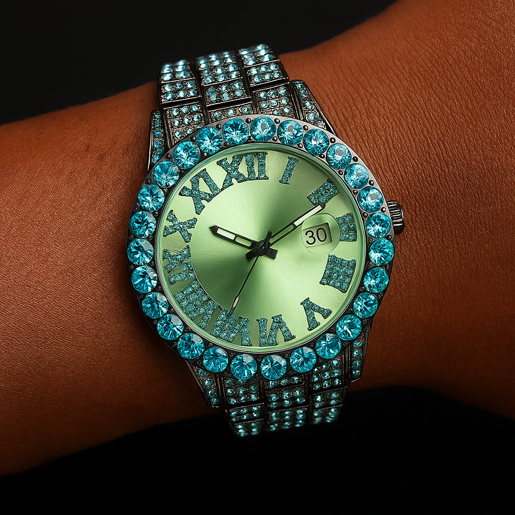 Bust Down Aqua Roman Watch - Different Drips