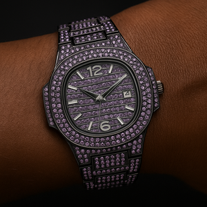 Bust Down Pink Cushion Case Watch with Date Window - Different Drips