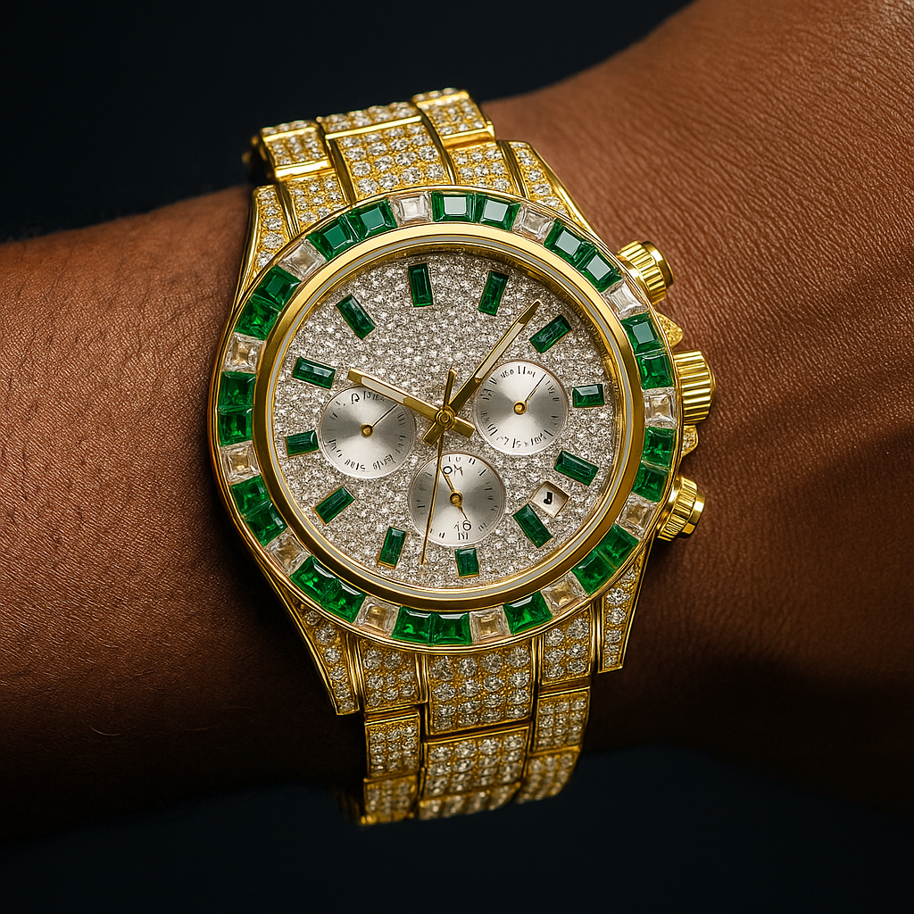 Emerald Green Baguette Bezel Chronograph Watch - Different Drips