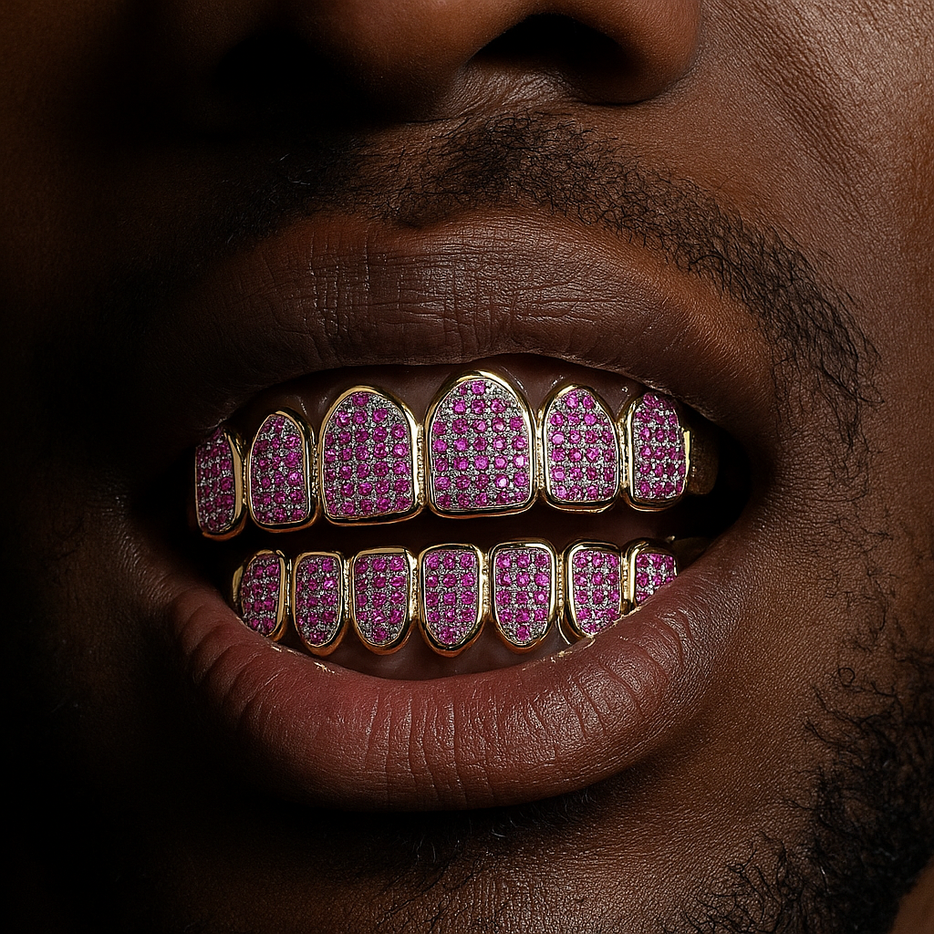 Purple Iced Out Gold Grillz - Different Drips