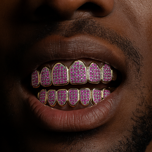 Purple Iced Out Gold Grillz - Different Drips