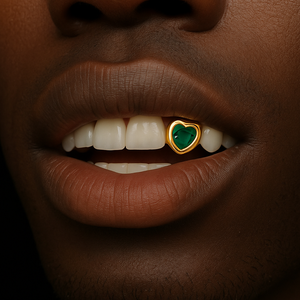 Emerald Heart Single Tooth Grillz - Different Drips