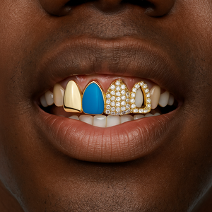 Iced Enamel 4 Front Tooth Grillz - Different Drips