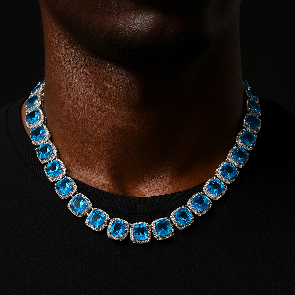10mm Blue Glacier Clustered Tennis Chain - Different Drips