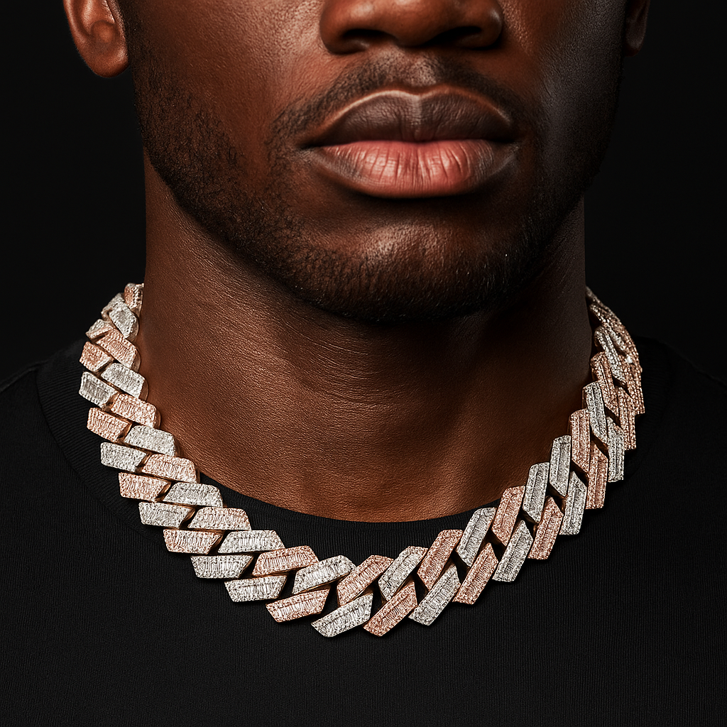 17mm Two Tone Baguette Prong Cuban Link Chain - Different Drips