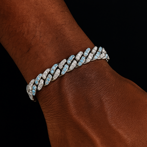 8mm Iced Blue & White Gold Cuban Bracelet - Different Drips