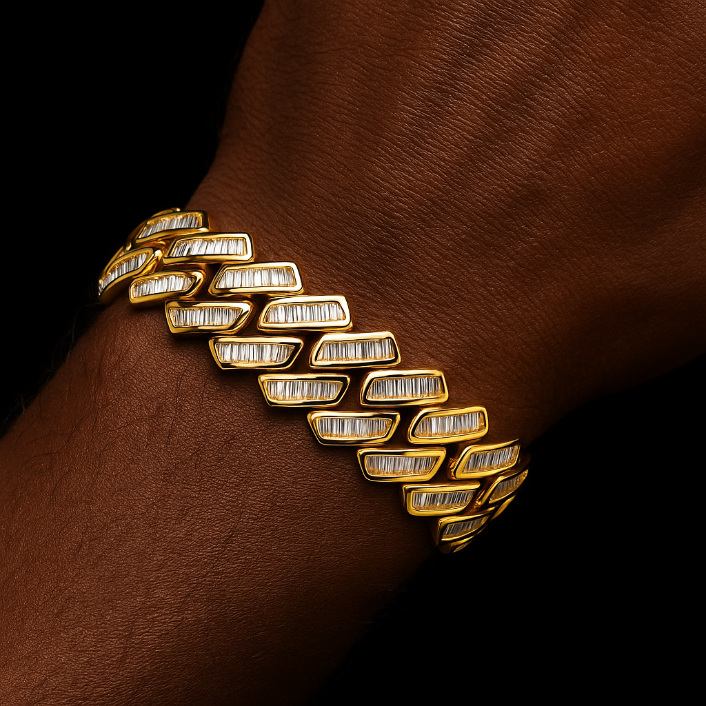 10mm Baguette Prong Cuban Link Bracelet - Different Drips