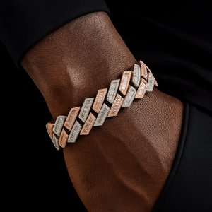 17mm Two Two Baguette Prong Cuban Link Bracelet - Different Drips