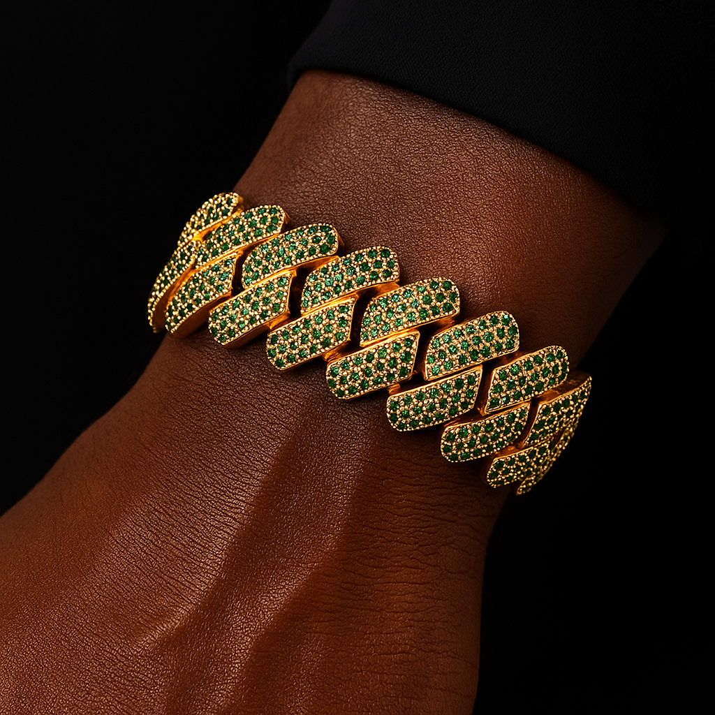 19mm Green Diamond Prong Cuban Link Bracelet - Different Drips
