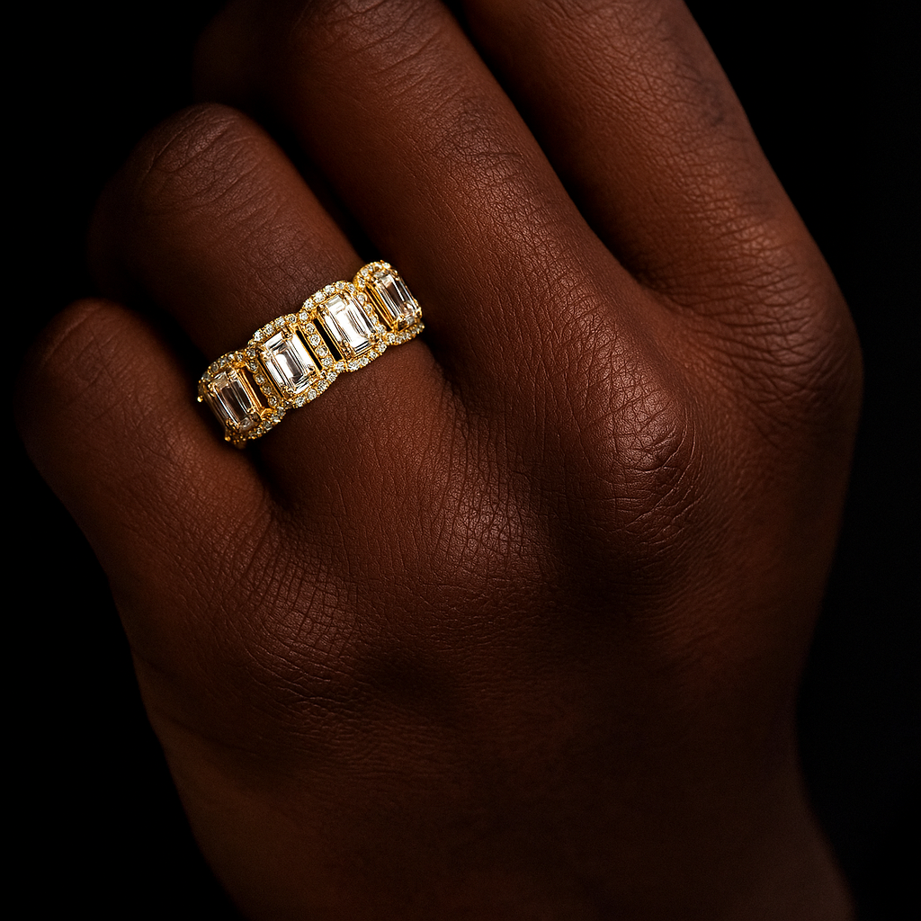 Baguette Clustered Rectangle Cut Tennis Ring - Different Drips