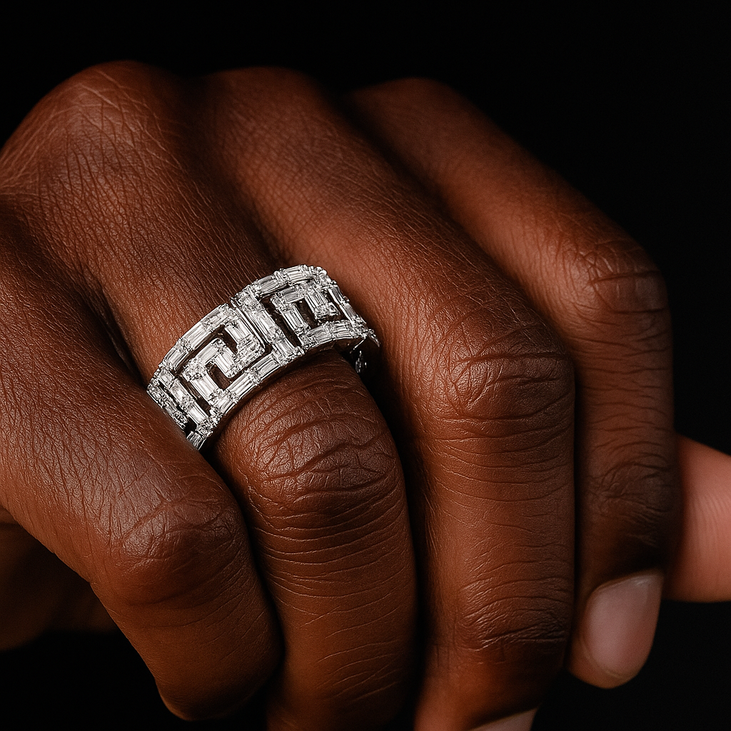 Baguette Greek Key Ring - Different Drips