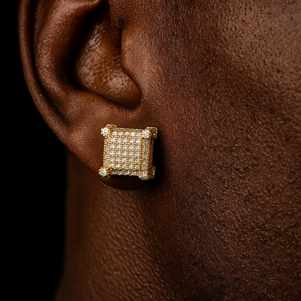 10mm Square Paved Diamond Stud Earrings - Different Drips