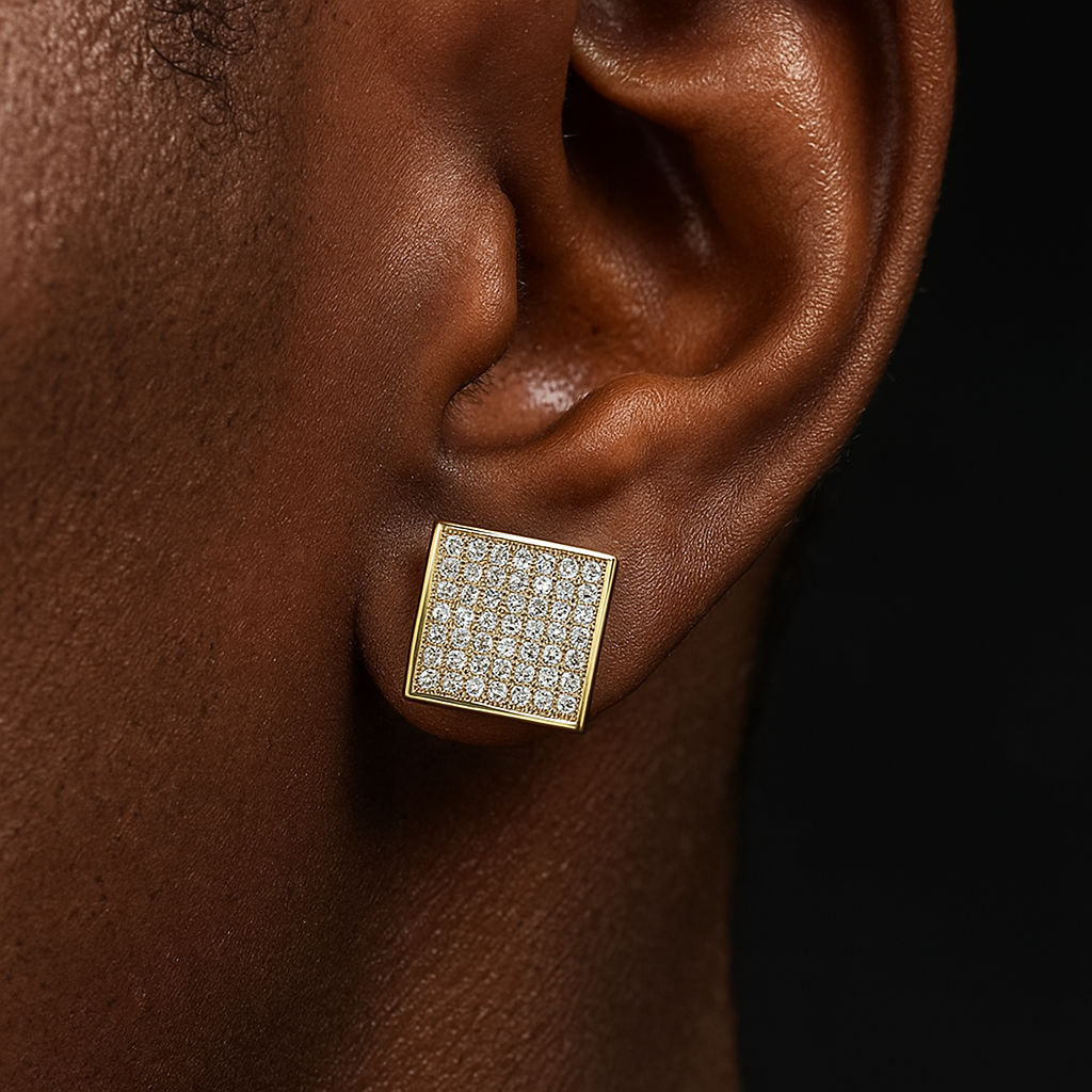 Square Cut Iced Pave Stud Earrings - Different Drips