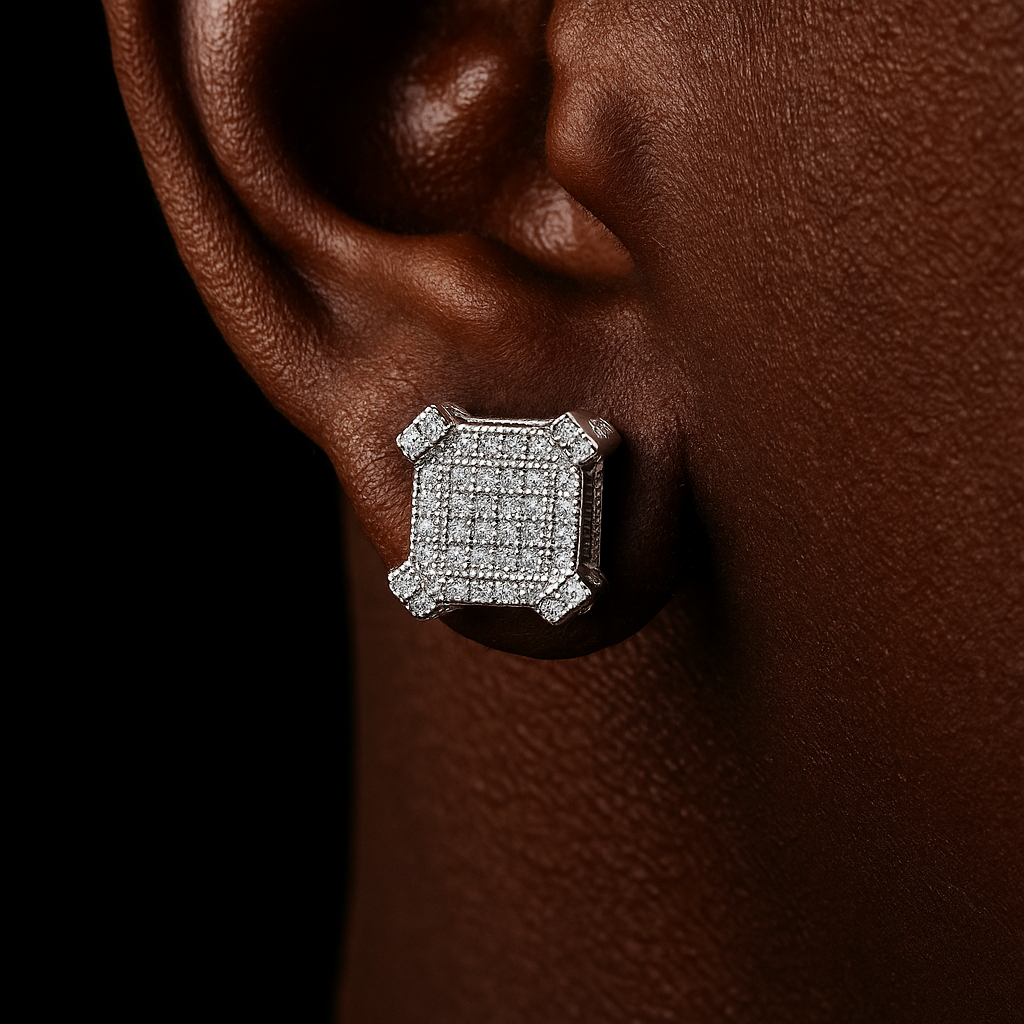 10mm Square Cut Pave Earrings - Different Drips