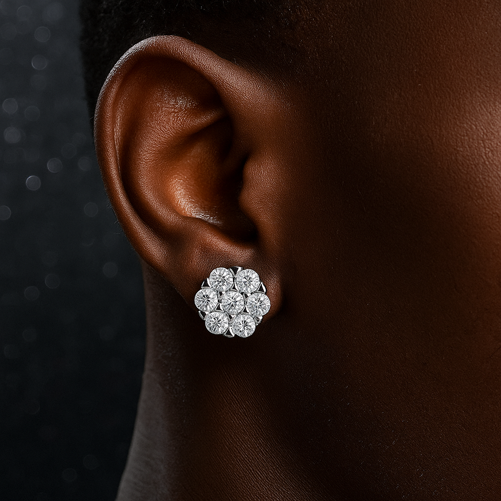 925 Sterling Silver Moissanite Round Flower Pattern Earrings - Different Drips