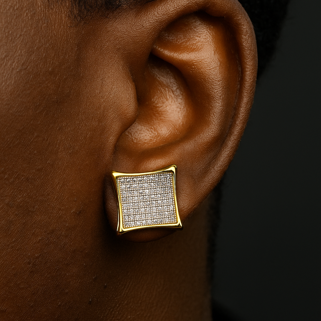 16mm Yellow Gold Square Cut Earrings - Different Drips