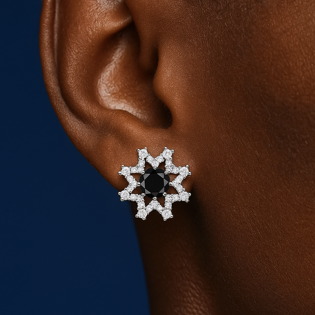 S925 Black Moissanite Eight-pointed Star Stud Earrings - Different Drips