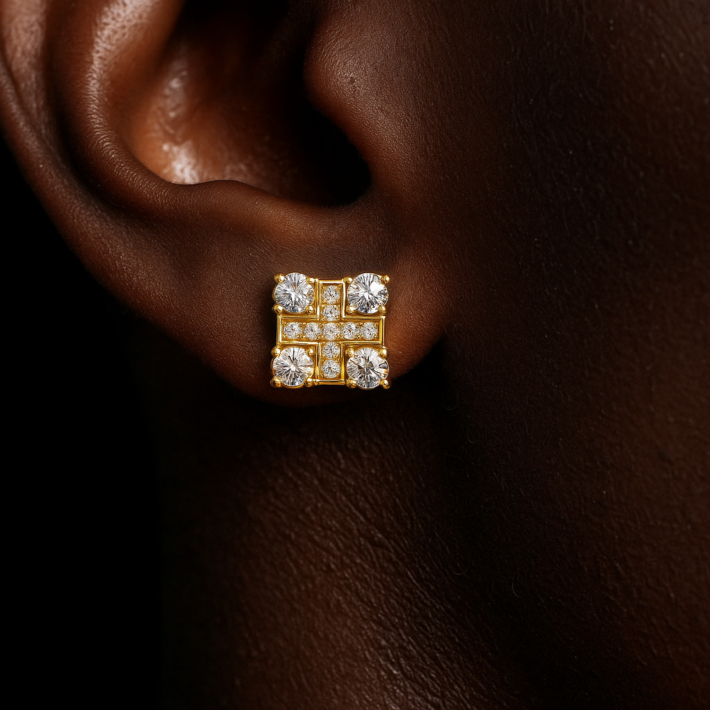 S925 Moissanite Square Quad Cross Stud Earrings - Different Drips