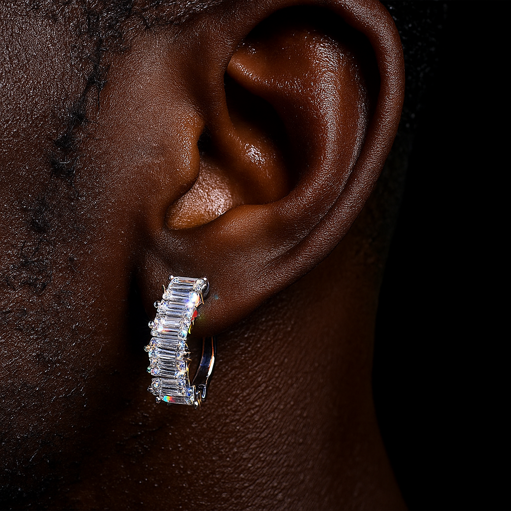 S925 Moissanite Baguette Huggie Earrings - Different Drips