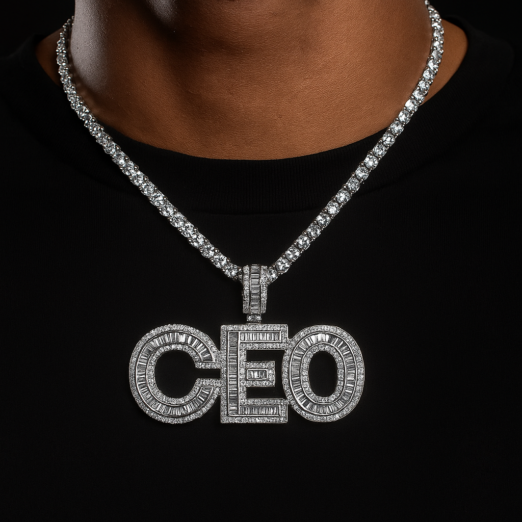 Baguette Custom Letter Pendant White Gold - Different Drips