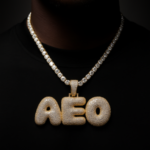 Bubble Font Custom Letter Pendant Yellow Gold - Different Drips