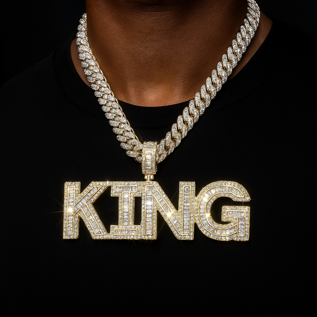 Baguette Custom Letter Pendant Yellow Gold - Different Drips