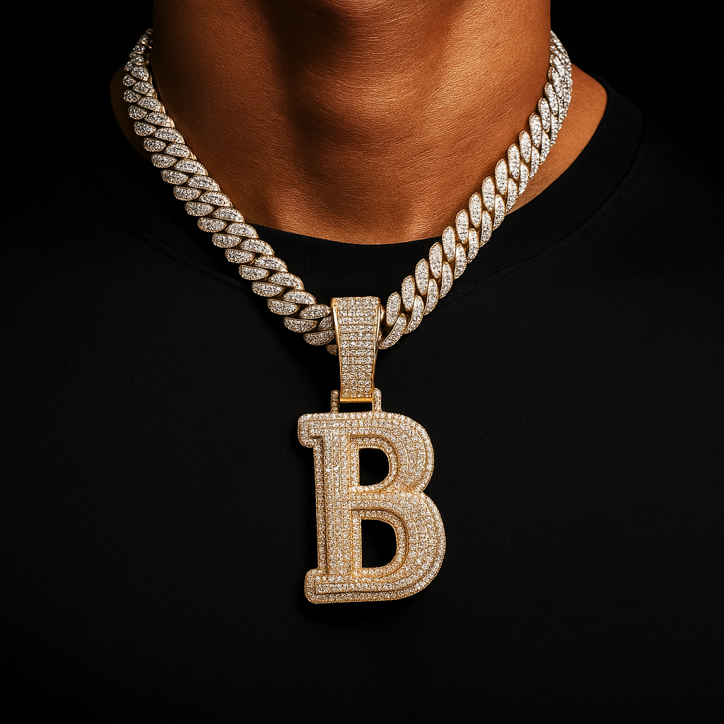 Layered Bold Custom Single Letter Pendant - Different Drips