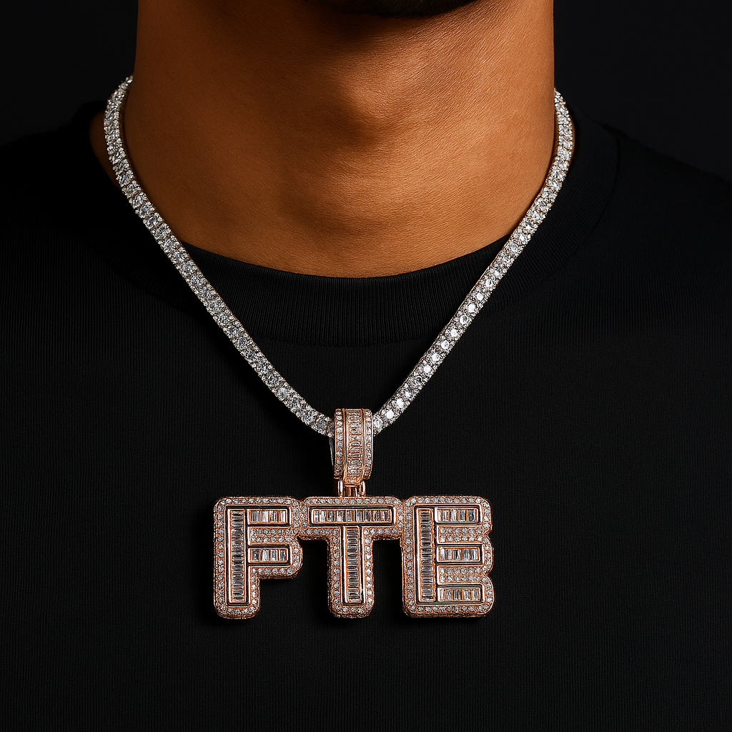 Baguette Custom Letter Pendant Rose Gold - Different Drips