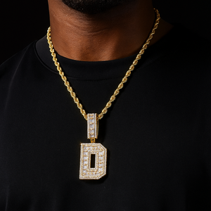 Baguette Outlined Single Letter Pendant - Different Drips