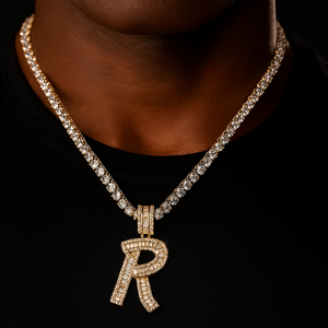 Baguette Single Letter Pendant Yellow Gold - Different Drips