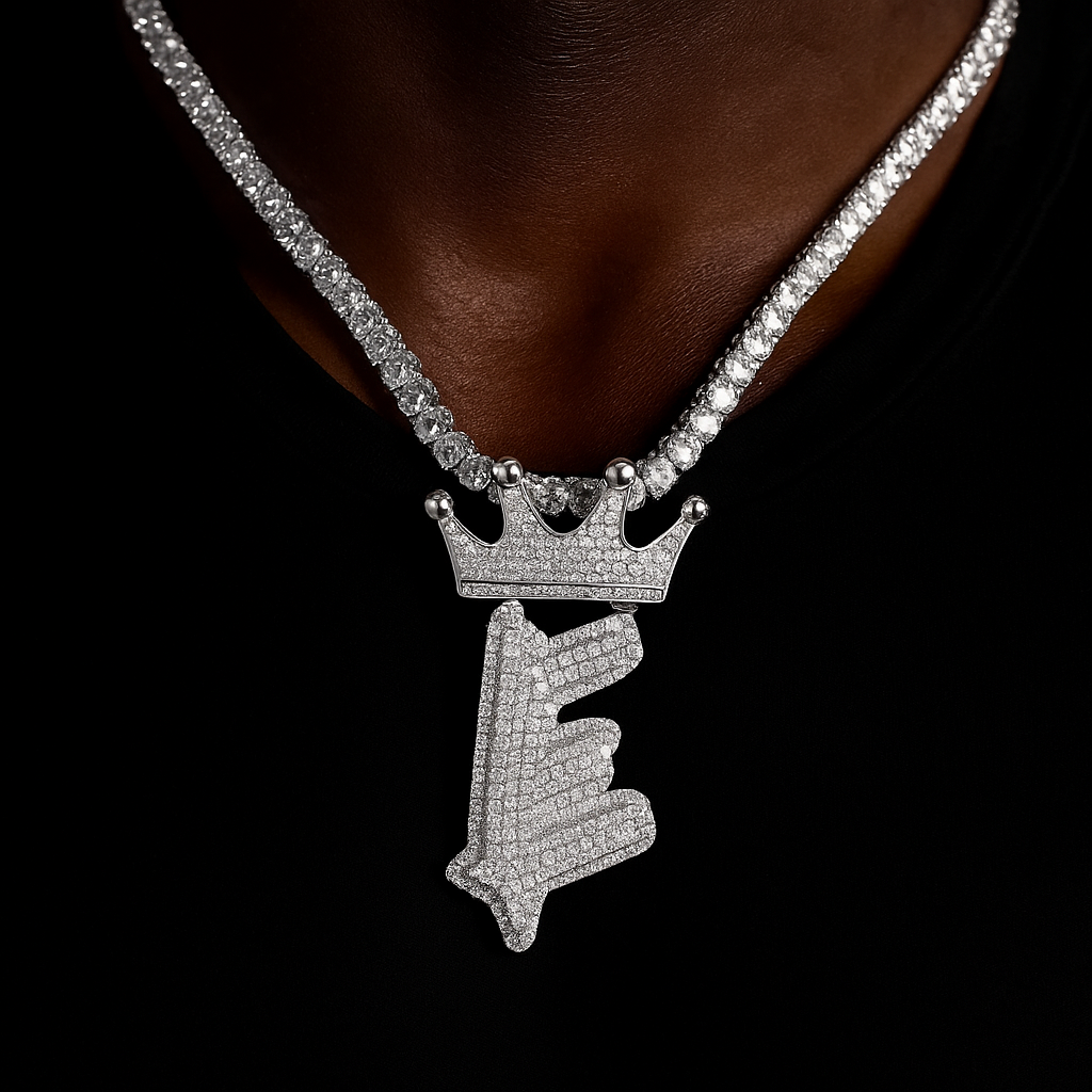 Bold Crowned Brush Font Single Letter Pendant - Different Drips